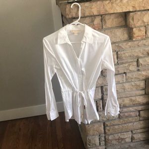 Michael Kors White Blouse Waist Tie & Gold Detail